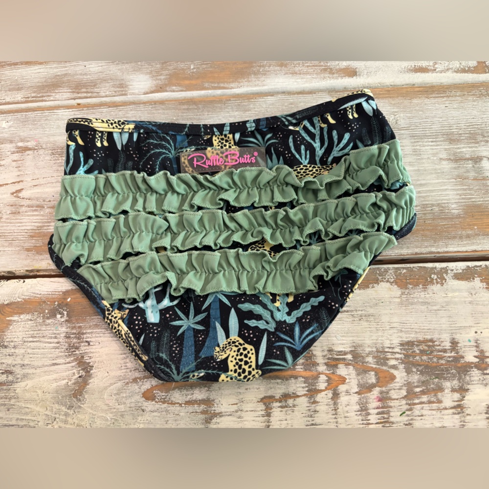 Girls Ruffle Butts Olive Green Ruffle Safari Swim Bottoms - Size 5